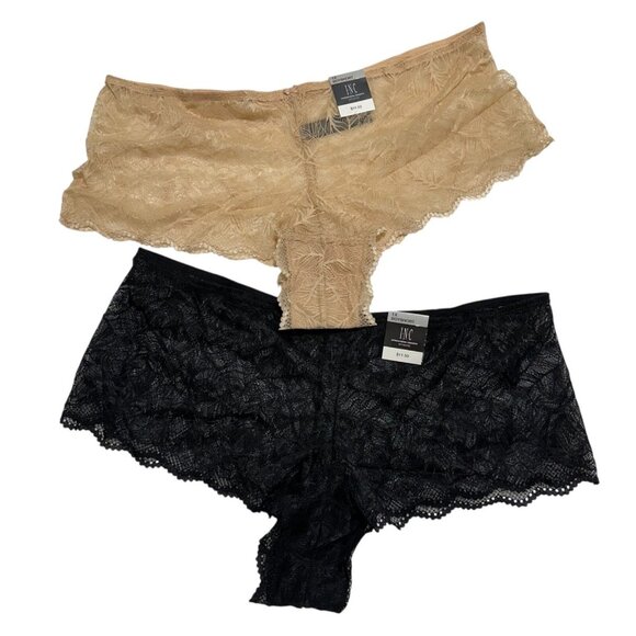 INC Intl‎ Concept Plus Size 1X Lace Boyshort Panties (2)-Pairs Frappe/Black NWT - Picture 1 of 6